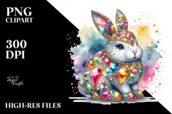 Colorful Wooden Diamond Bunny, PNG Product Image 2