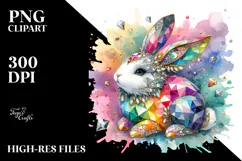 Colorful Wooden Diamond Bunny, PNG Product Image 2