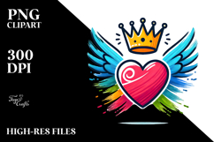 Colorful Heart with Wings and Crown, PNG Product Image 2