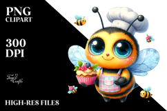Vibrant Watercolor Baby Bee with Chef Apron, PNG Product Image 2