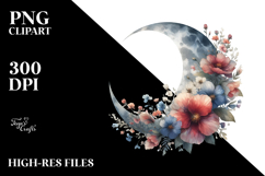 Colorful Half Moon with Flowers, PNG Product Image 2