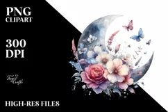 Colorful Half Moon with Flowers, PNG Product Image 3