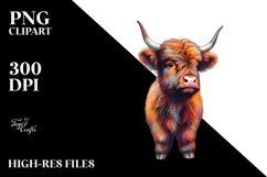 Colorful Baby Highland Cow with Cuban Street, Transparent Product Image 1