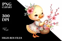 Detailed Whimsical Baby Duck Basket | Clipart Product Image 3