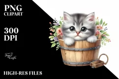 Cute Baby Cat with Flowers PNG Product Image 1