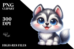 Watercolor Cute Siberian Husky PNG Product Image 2