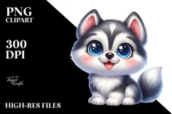 Watercolor Cute Siberian Husky PNG Product Image 2