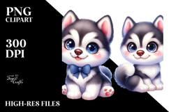Watercolor Cute Siberian Husky PNG Product Image 2
