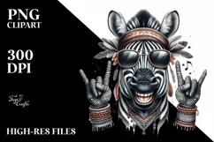 Funny Cute Zebra Portrait Smiling with Rock Sign and Product Image 3