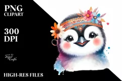 Vibrant Watercolor Boho Funny Penguin Portrait | Sublimation Product Image 1