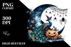 Peacock Dressed for Halloween, Watercolor PNG Product Image 2