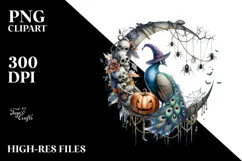 Peacock Dressed for Halloween, Watercolor PNG Product Image 2