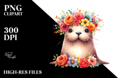 Cute Walrus Sitting with Flower Crown | Clipart Product Image 2
