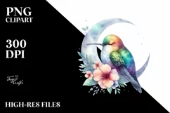 Watercolor Moon with Flowers Baby Macaw | Sublimation | Product Image 1
