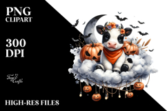 Cow on Halloween Cloud with Jack-o-Lanterns PNG Product Image 2