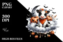 Cow on Halloween Cloud with Jack-o-Lanterns PNG Product Image 2
