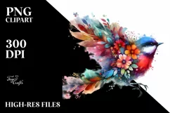 Abstract Watercolor Vibrant Bird Clipart Product Image 1