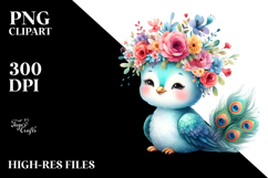 Colorful Peacock Sitting with Flower Crown | Clipart Product Image 2