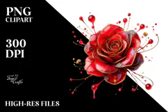 Red Rose with Golden Insertions PNG Product Image 2