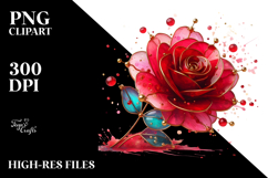 3D Red Rose with Golden Insertions, PNG Product Image 2