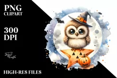 Cute Halloween Baby Owl on Star PNG Product Image 3