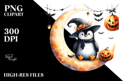 Halloween Penguin on Moon PNG Product Image 2