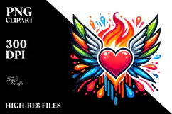 Colorful Heart with Wings and Fire PNG Product Image 2