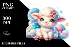 Vibrant Watercolor Smiling Cute Baby Lamb PNG Product Image 2