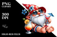 Whimsical Gnome in Beachwear with Cockatil PNG Product Image 2