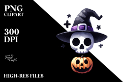 Watercolor Skull Halloween Clipart, Transparent PNG Product Image 2