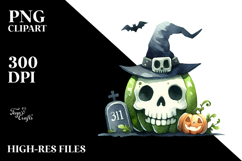 Watercolor Skull Halloween Clipart, Transparent PNG Product Image 2