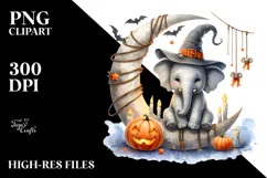 Elephant on Halloween Moon with Candles PNG Product Image 2