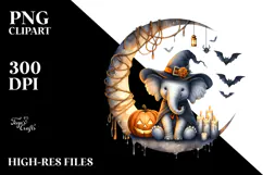 Elephant on Halloween Moon with Candles PNG Product Image 2