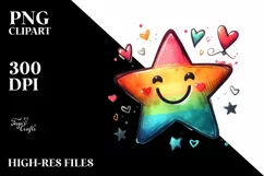 Simple Smiling Watercolor Star PNG Product Image 2