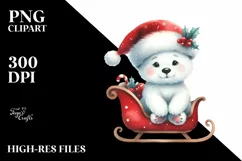 Cute Polar Bear with Santa Hat, PNG Product Image 1