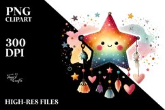 Cute Boho Star with Hanging Hearts PNG Product Image 2