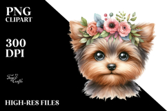 Watercolor Yorkipoo Big Eyes Wreath Clipart Product Image 2