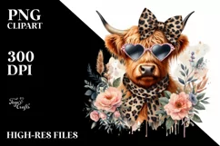 Elegant Highland Cow Flower Sparkles Sublimation Clipart Product Image 3