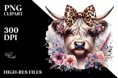 Elegant Highland Cow Flower Sparkles Sublimation Clipart Product Image 3