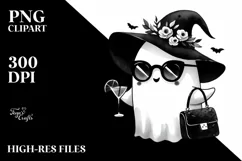 Cute Ghost with Purse Holding Cocktail PNG Product Image 1