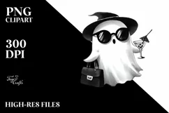 Cute Ghost with Purse Holding Cocktail PNG Product Image 3