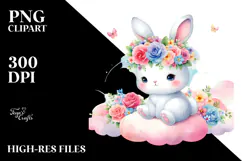 Cartoon-Style Watercolor Bunny, Transparent PNG Product Image 2