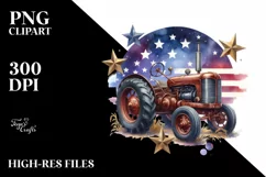 Watercolor Vintage Tractor with Stars | Sublimation Clipart Product Image 1