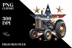 Watercolor Vintage Tractor with Stars | Sublimation Clipart Product Image 3