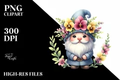 Watercolor Gnome with Snapdragon Wreath | Sublimation | Product Image 1