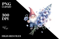 Cute Gnome Floating with Delphinium PNG Product Image 2
