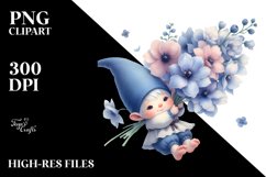 Floating Gnome with Delphinium PNG Product Image 2