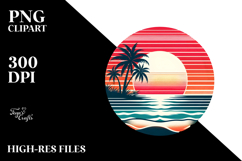 Retro Tropical Beach Sunset Clipart PNG Product Image 2