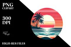 Retro Tropical Beach Sunset Clipart PNG Product Image 2
