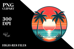 Retro Tropical Beach Sunset, Clipart, PNG Product Image 2
